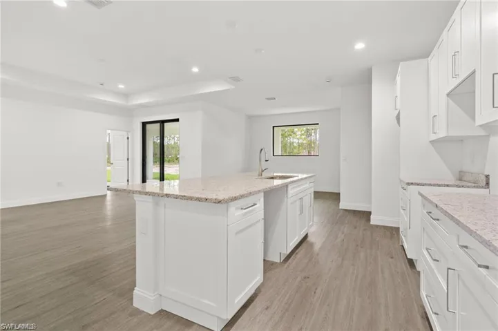 Kitchen featuring white cabinets, light wood-type flooring, a wealth of natural light, and sink