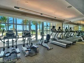 The community pool has riverfront views