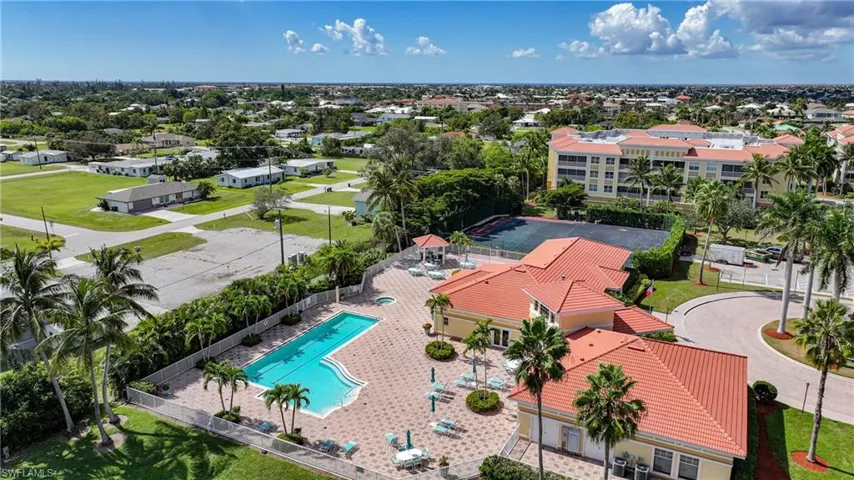 Drone / aerial view of a pool