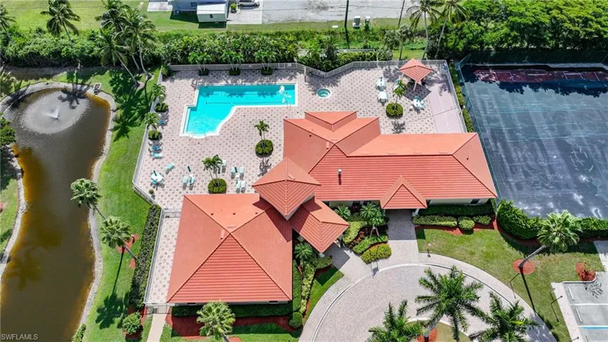 Drone / aerial view of a pool area