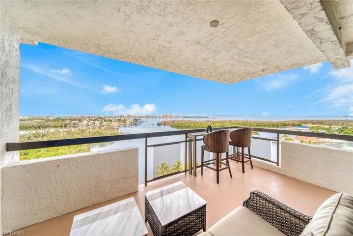 Nice open lanai with water views from Sanibel Island to Naples on a clear day.
