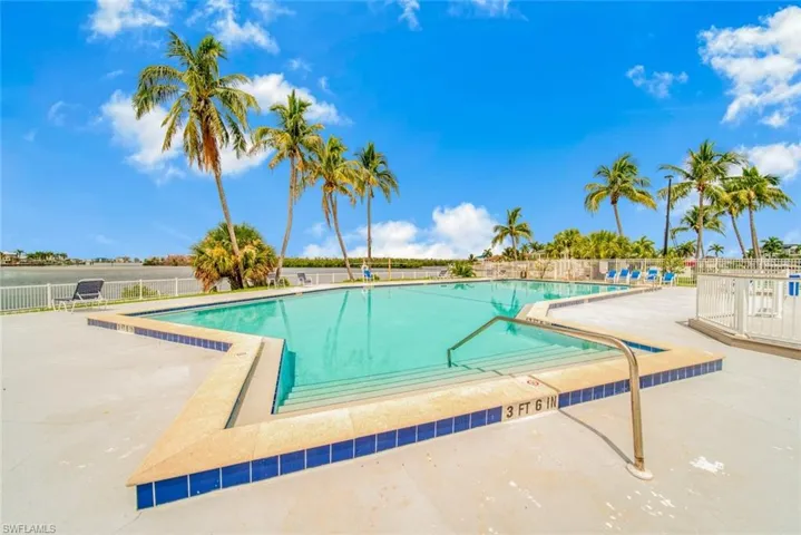 Resort style pool with depths from 3 ft + to 6 Ft + and the heater is always set at 83 degrees minimum temp.