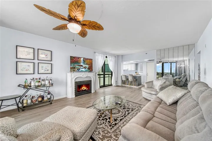 Living room with faux fireplace