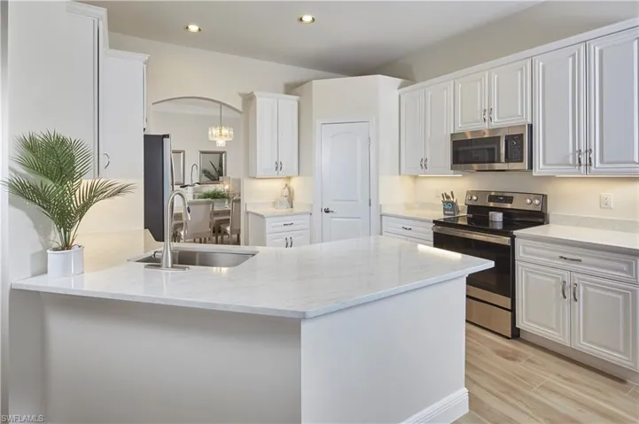 The kitchen has been completely renovated.