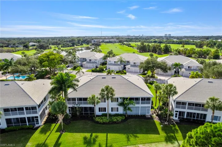 Bird's eye view of the rear of the structure overlooking the spectacular golf course landscape.