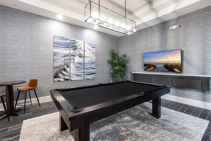 Game room featuring pool table, baseboards, and wallpapered walls