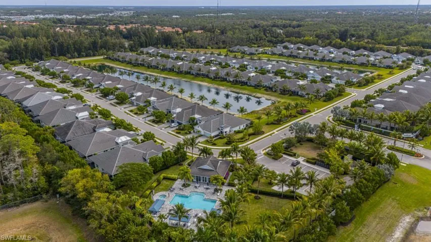 Aerial view of property and surrounding area featuring a nearby body of water and nearby suburban area