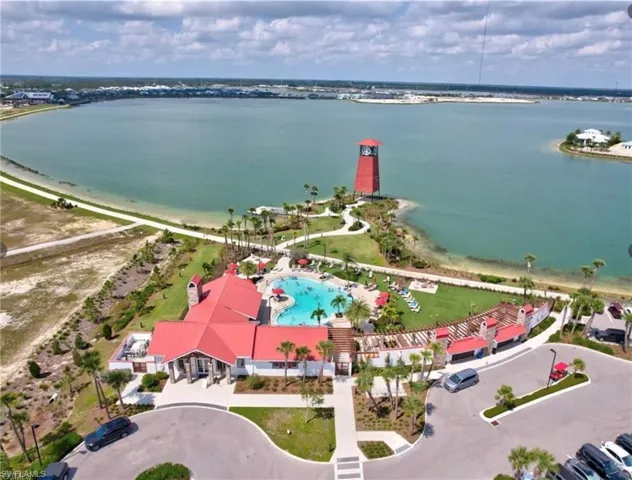 Bird's eye view of a nearby body of water