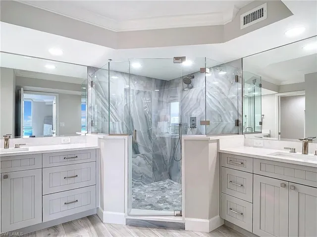 Enclosed glass shower W/ ATHENA CIELO POLISHED 24X48" VERTICAL LAY Porcelain