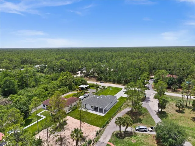 Aerial view of a heavily wooded area