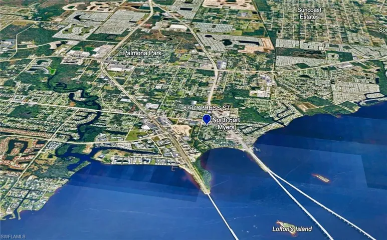 Aerial Map. Displaying the geographic location of the property at 67 Cypress St, North Fort Myers