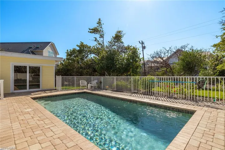 View of swimming pool featuring fence, a fenced in pool, and a patio