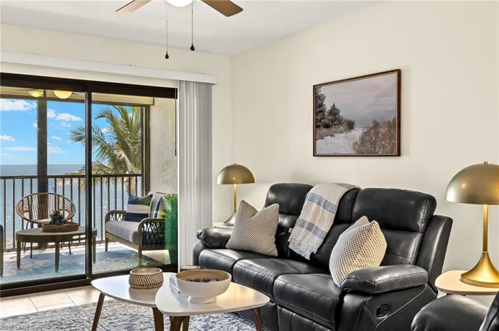 Living room featuring ad a water view