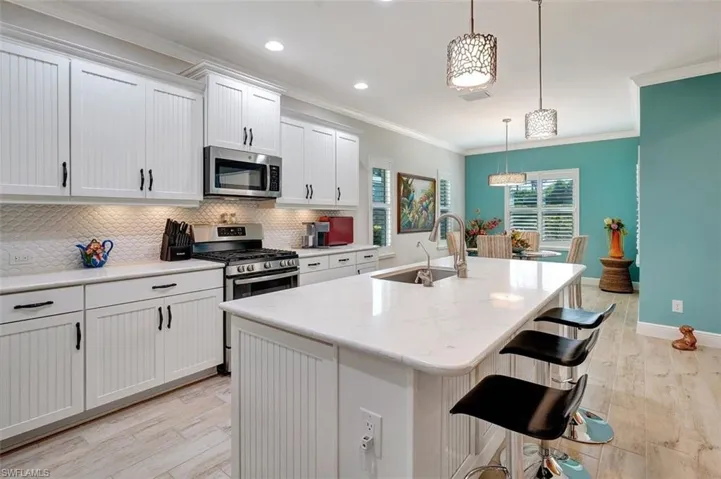 This is the kitchen & dining room view with the accented walls.