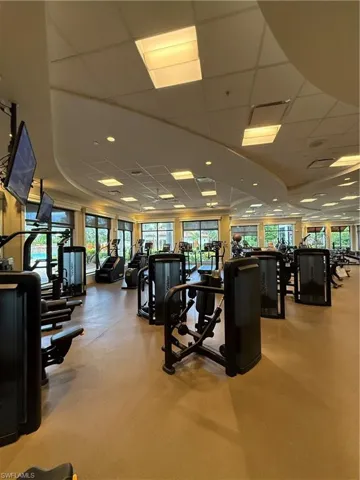 Exercise room featuring a drop ceiling
