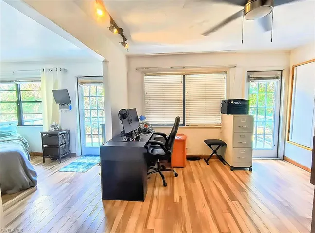 Primary room with walks out to deck