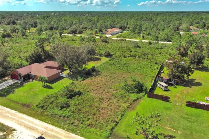 Aerial view of a heavily wooded area