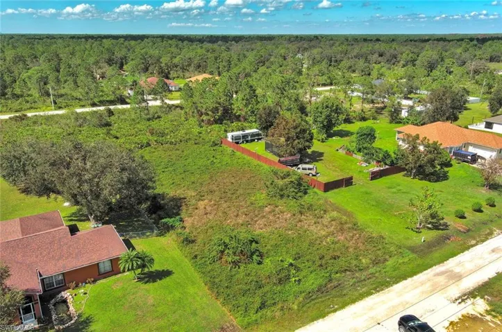 Aerial view of a heavily wooded area