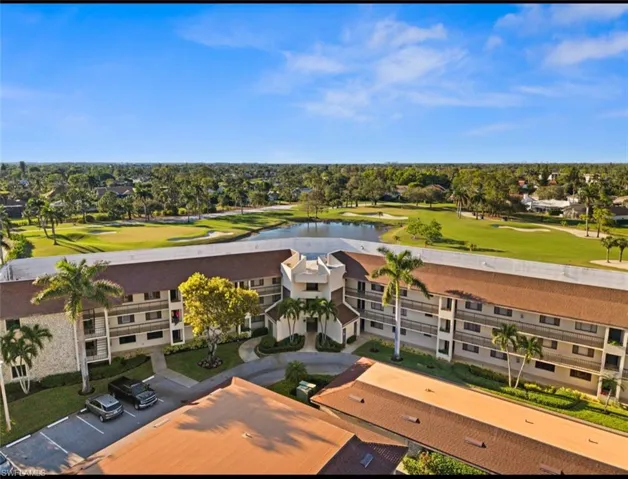 Bird's eye view of a golf club and a large body of water