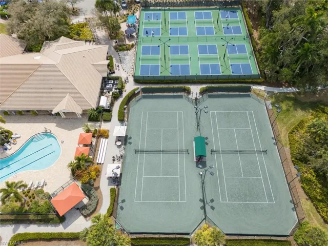 Drone / aerial view of a pool area