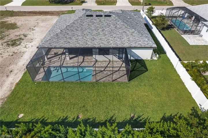 View from above of property with a pool