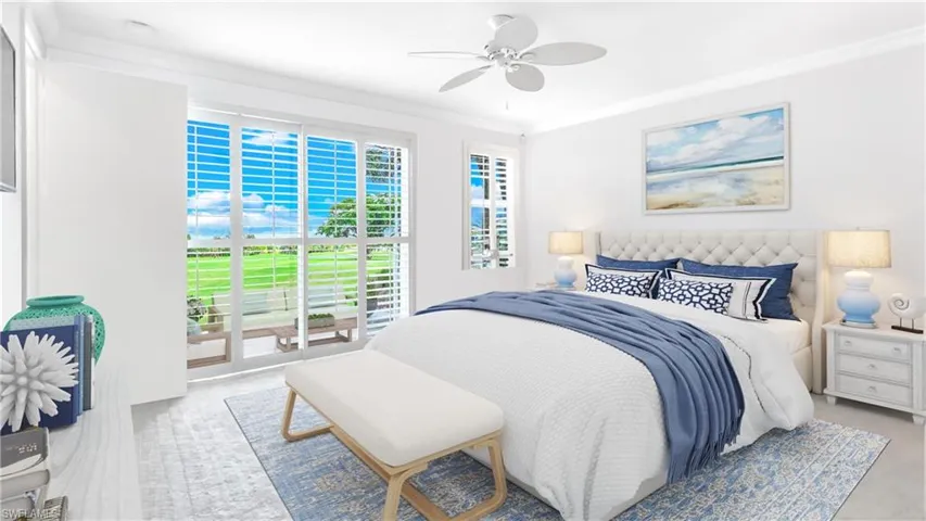 Primary Bedroom Virtually staged with a coastal vibe