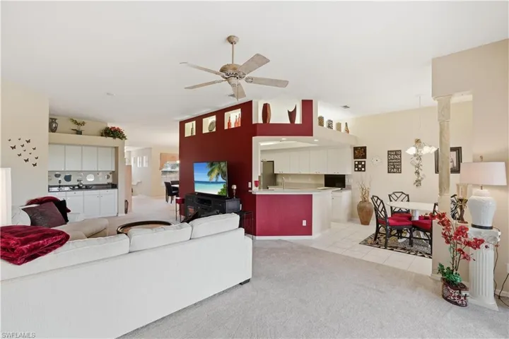 This home boasts volume ceilings and an open floorplan.