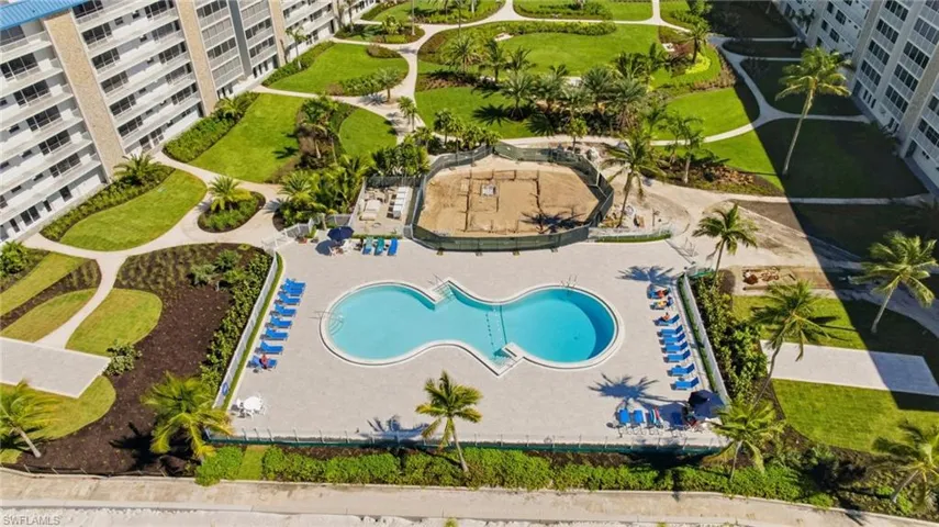 Drone / aerial view of a pool