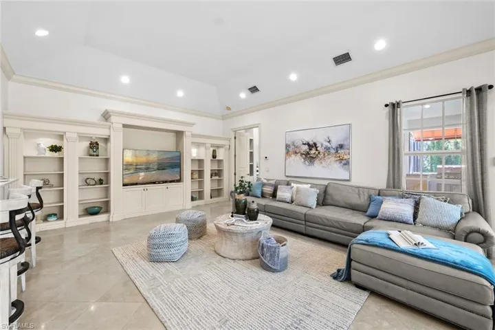 Family Room with built in shelving