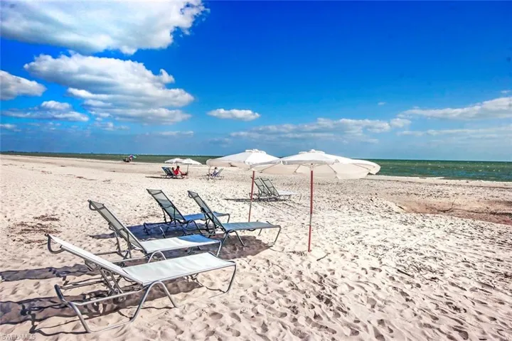 View of community featuring view of water and beach