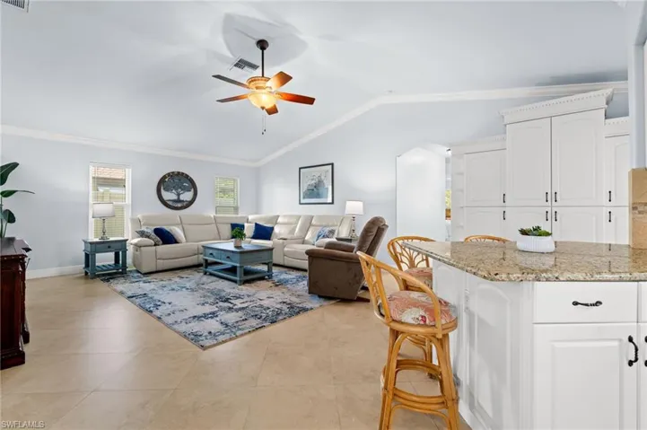 Breakfast bar and family room give lots of seating options