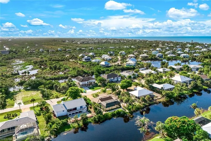 Aerial view of a nearby body of water