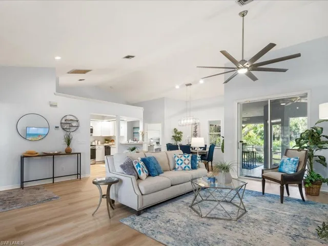 From the entry - open flow layout with kitchen, dining and great room