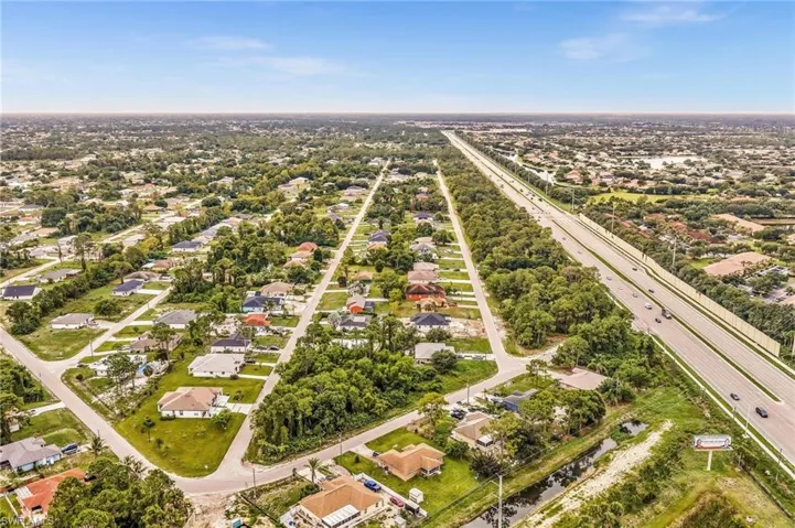 Aerial perspective showcasing a residential area with varied home styles
