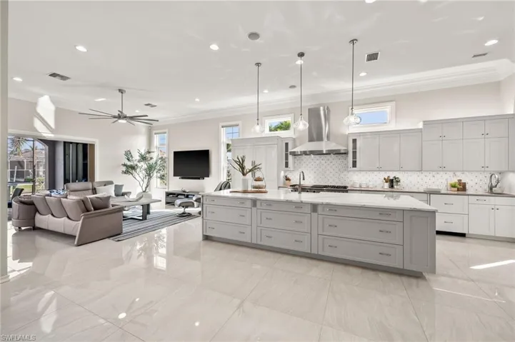A grand kitchen and family room