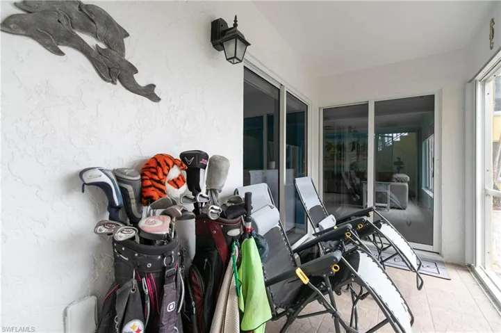 A screened patio also offers additional storage space, enhancing functionality while providing a comfortable outdoor area.
