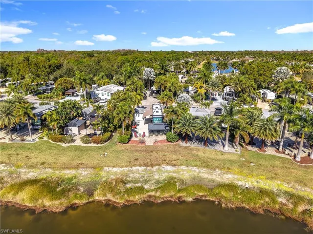 Aerial view of residential area with a nearby body of water