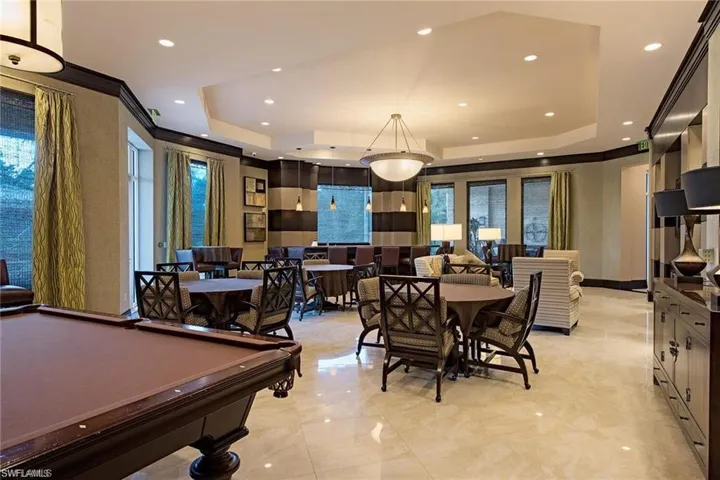 Social room with pool table and cocktail bar