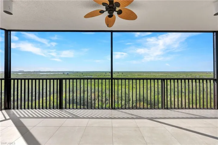 long lanai looking out to the Isle of Capri and Marco Island