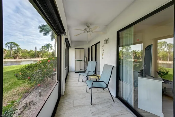 Extended Lanai runs along entire rear of condo and provides manual hurricane shutters