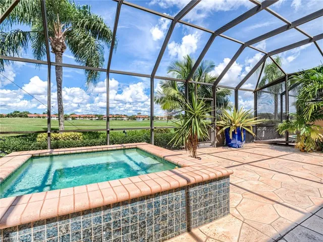 View of pool featuring a lanai, a patio area, and a jacuzzi