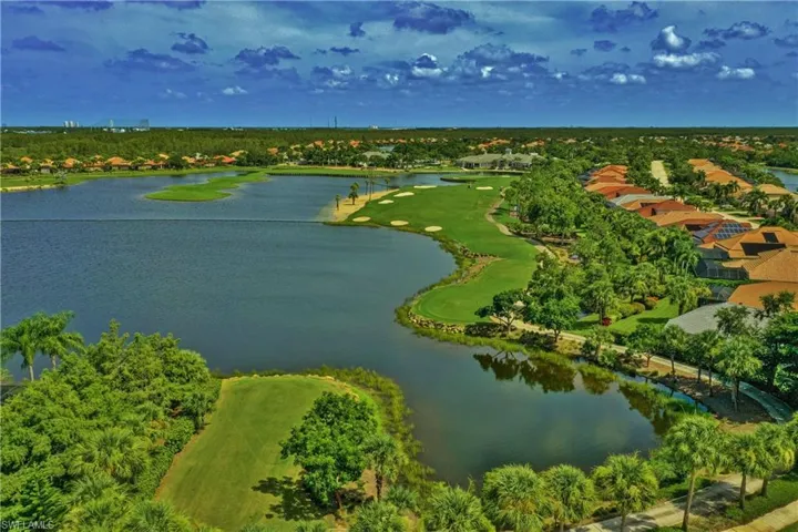 Aerial view of a nearby body of water