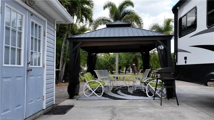 View of patio with a gazebo