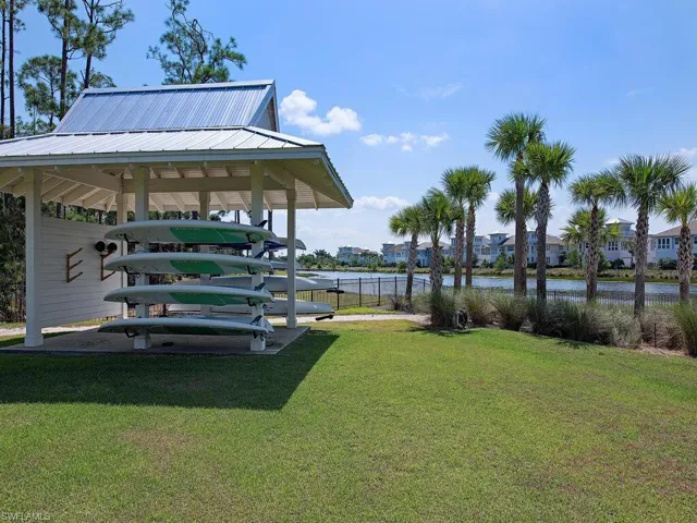 View of home's community featuring a water view, a lawn, and a residential view