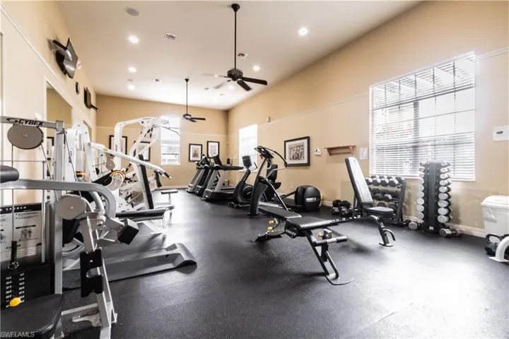 Gym with ceiling fan