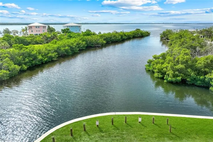 Aerial view of a nearby body of water