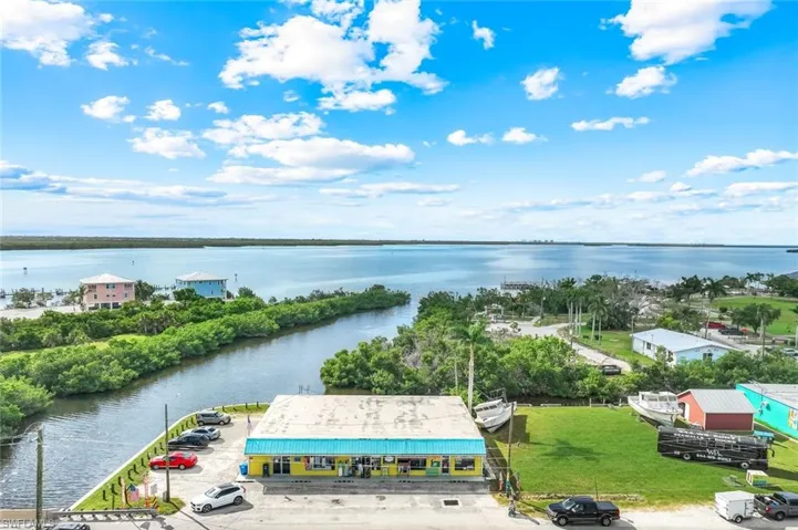 Bird's eye view of a nearby body of water