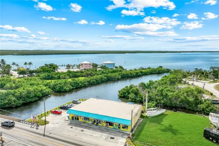 Bird's eye view of a nearby body of water