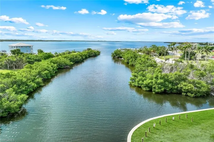 Aerial view of a nearby body of water