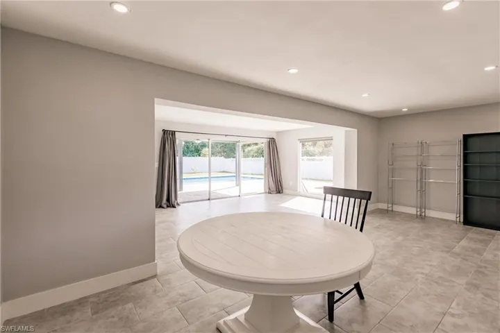 Dining area with recessed lighting
